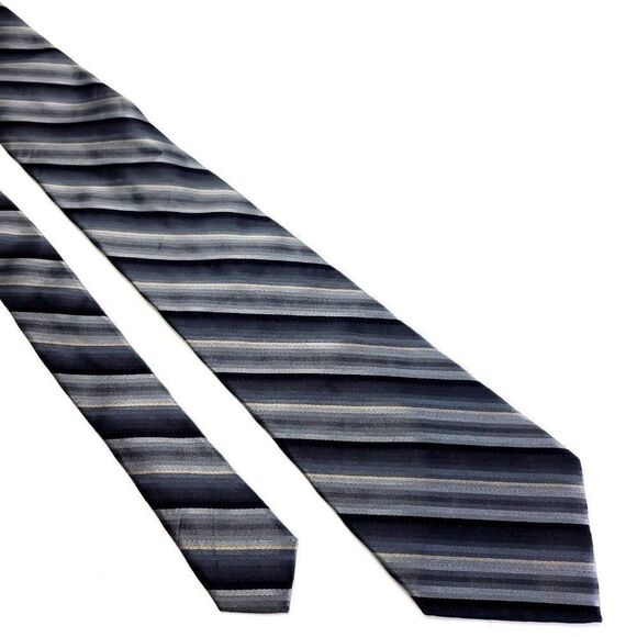 Lord Taylor Silk Tie Metropolitan Woven Gray Beige Striped - Picture 1 of 6